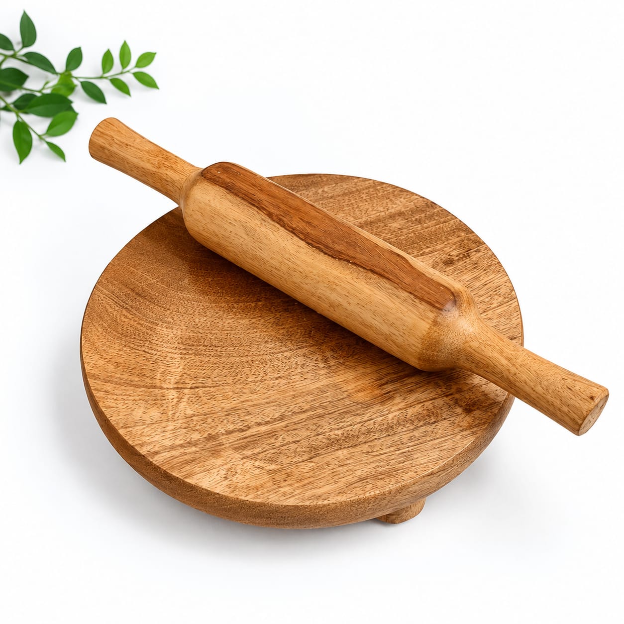 Chakla Belan Set (10 Inch Chakla, 13 Inch Belan) | Chapati Maker | Roti Maker Rolling Pin & Board | Handmade Wooden Chakla Belan for Kitchen | Brown | Pack of 2 - Image 2