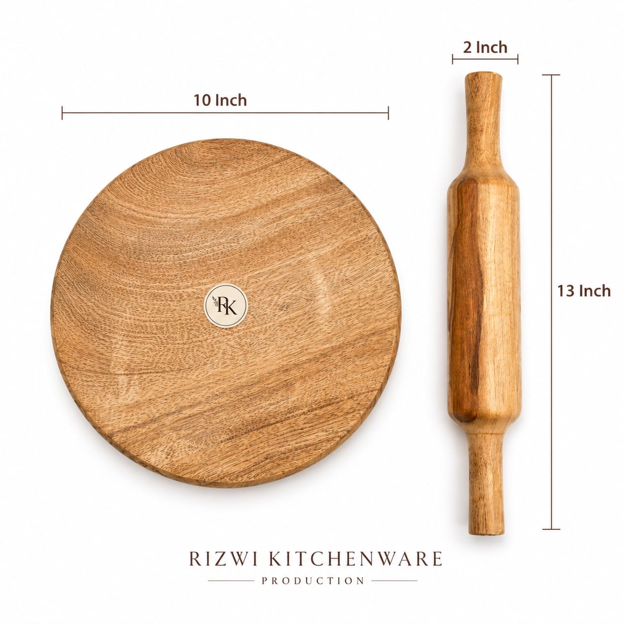 Chakla Belan Set (10 Inch Chakla, 13 Inch Belan) | Chapati Maker | Roti Maker Rolling Pin & Board | Handmade Wooden Chakla Belan for Kitchen | Brown | Pack of 2 - Image 3
