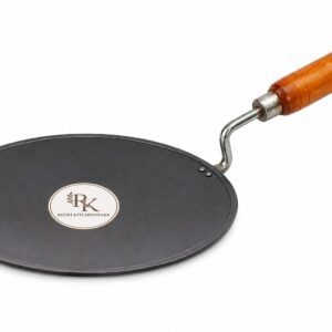 Pure Iron Roti Tawa 27 cm | Heavy Base 1 KG Chapati Tawa with Wooden Handle | Chemical Free Iron Cookware for Roti, Chapati, Paratha & Bhakri | Gas Stove Compatible